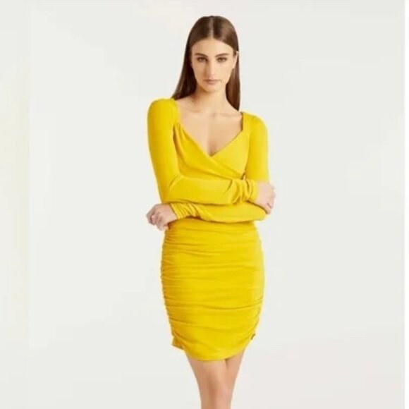 NEW | Cinq A Sept Yellow Miah Long Sleeve Mini Dress in Pineapple Yellow 4 -$365 - Picture 1 of 11